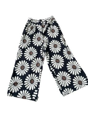 Farm Rio Black and Cream Daisy Print Linen Pants